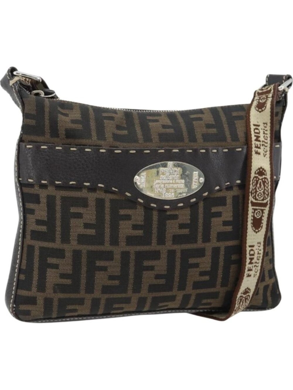 FENDI Zucca Canvas Celeria Shoulder Bag Black Brown